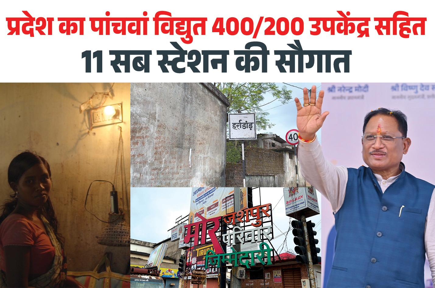  मुख्यमंत्री श्री विष्णुदेव साय के नेतृत्व में जशपुर बना पॉवर हब, प्रदेश का पांचवां 400/220 केवी विद्युत उपकेंद्र हर्राडांड सहित 11 नए सब-स्टेशनों के निर्माण को मिली मंजूरी